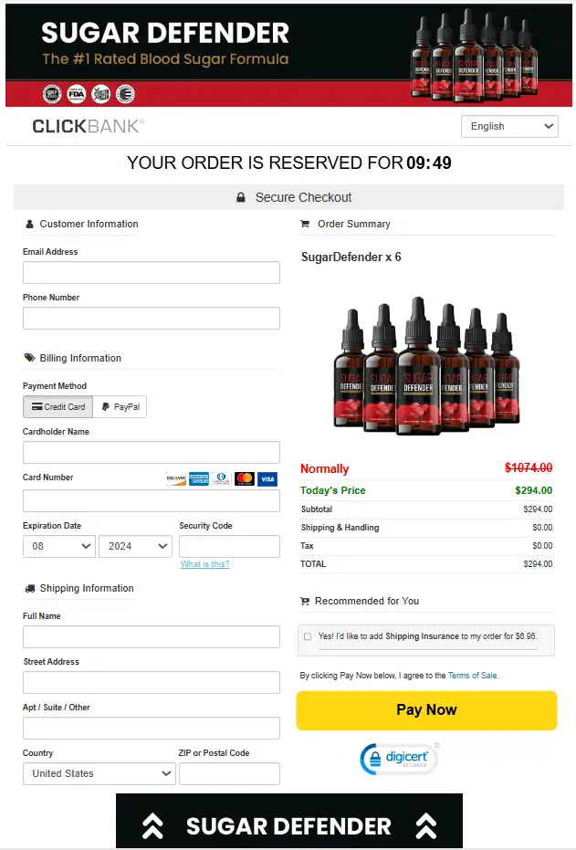 sugar defender Order Form